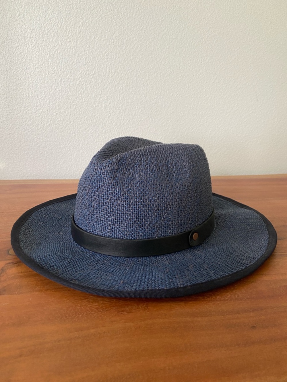 G-Star blue straw fedora hat derlil womens hat vegan leather strap OSFM